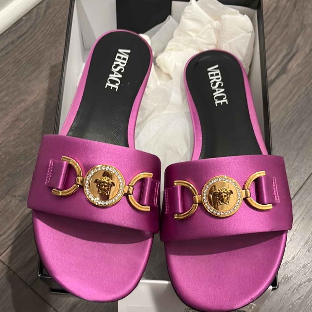 Versace Purple Sandals with Metallic Detail